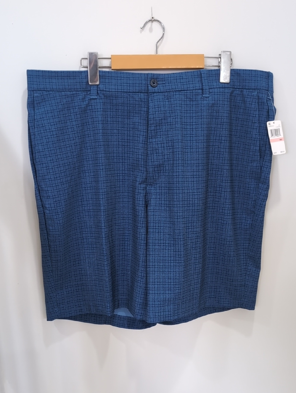 PGA TOUR | Men's Blue Grid Flat Front Active Waistband Golf Shorts